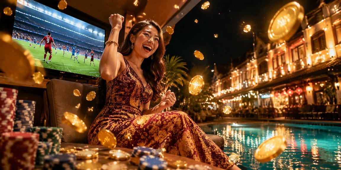 Pemain wanita Ipoh dalam batik menerima rebat bonus jackpot y16 melalui telefon pintar